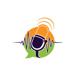 Microphone with Speech Bubble and Sound Waves, Podcast and Audio Communication Concept