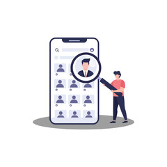 Person Searching Profiles on Smartphone ,User Searching Profiles on Smartphone illustration