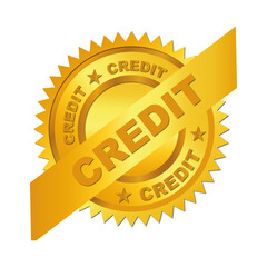 Golden "Credit" Seal with Starburst and Ribbon - Financial approval, trust, and quality badge icon