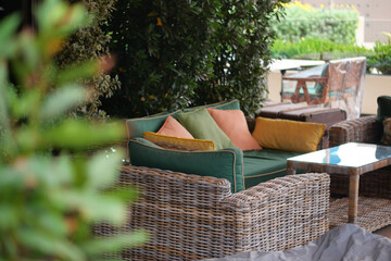 Cozy seating area in an outdoor garden space