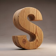 Realistic Rendered Wooden Letter S Three Dimensional Alphabet Style Element