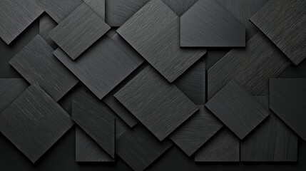 A dark, abstract background composed of overlapping square tiles with a subtle wood grain texture. The lighting creates deep shadows and highlights the textured