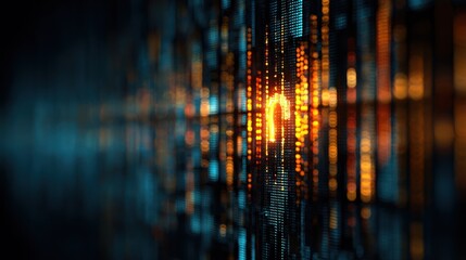 Digital Data Visualization with Bright Orange and Blue Light Effects