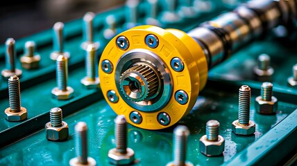 Precision mechanical part with bolts showcasing industrial engineering detail
