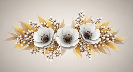Elegant arrangement of white anemone flowers with autumnal berries and leaves