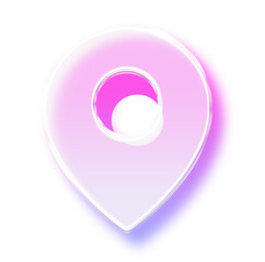 3D Glassmorphism Location Pin Icon, Neon Map Marker Symbol
