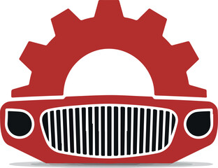 Red Gear Car Front Vector Design Auto Mechanic Service