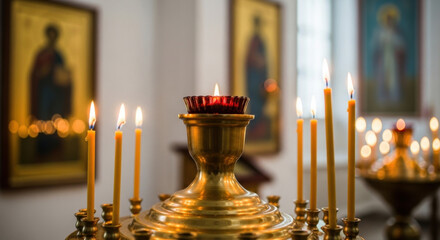 Church Candles Lit Religious Ceremony Faith Glow Orthodox Celebration Spirituality Prayer Worship Sacrament