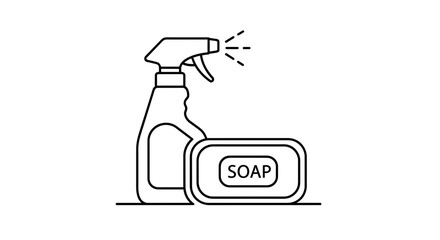 Essential cleaning supplies for a spotless home, featuring a spray bottle and a bar of soap, perfect for illustrating hygiene and cleanliness routines