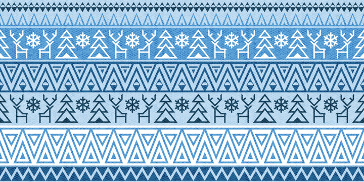 Seamless pattern with deer and trees. Geometric vector ornament in Scandinavian minimalist style.