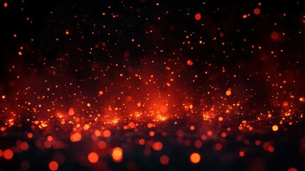Close-up view of glowing orange embers and sparks floating in the dark, creating a warm and dynamic fiery atmosphere