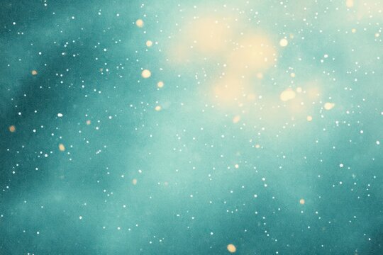 Abstract textured background with scattered white and light yellow spots on a teal gradient surface creating a soft, dreamy atmosphere