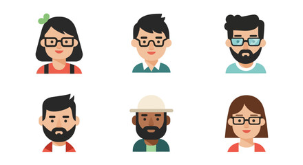 Vector Icons Set of Diverse Set of Flat Style Avatars Representing People. EPS Editable