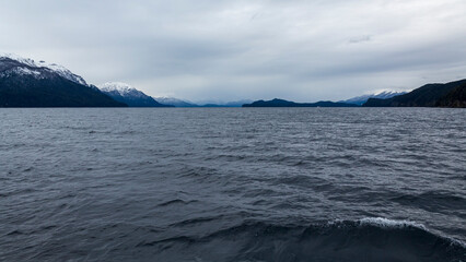 snow on the mountain San Carlos de Bariloche Patagonia Argentina glacial lake Nahuel Huapi, next to the Andes Mountains