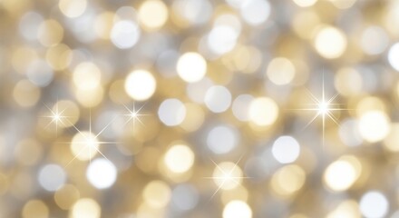 Obraz premium Abstract background of shimmering golden and silver bokeh light circles creating a festive and celebratory atmosphere perfect for holiday or party themes with subtle star flares