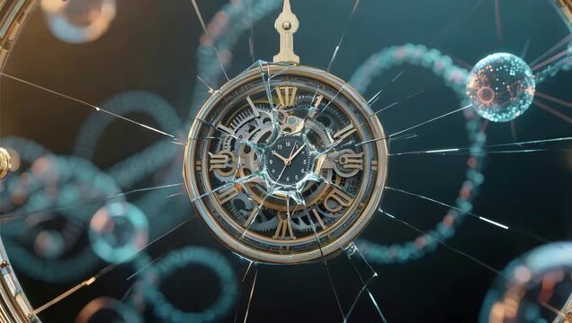 Clock through shattered glass with DNA