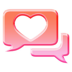 Naklejka premium Glossy 3D Love Chat icon with glassmorphism effect - Y2K inspired jelly conversation symbol in pink gradient