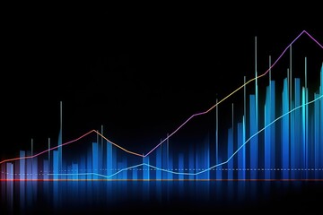 Digital financial data analysis with upward trend bars and lines