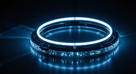 Futuristic Glowing Circular LED Ring Display with Neon Blue Illumination