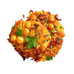 Single panelle chickpea fritter perfectly isolated on a pure white background for food packaging and vegan recipe blogs