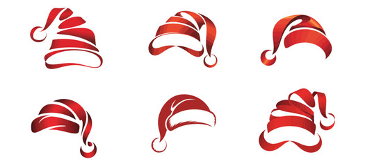 Santa Hat Clip art Set, Christmas Red Hat Vector Graphics.