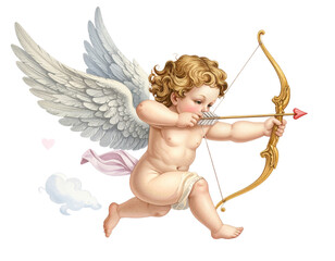 &ldquo;Vintage Cupid Shooting Arrow, Romantic Valentine Illustration, PNG Isolated&rdquo;