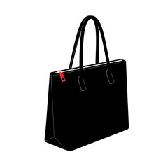 Single Vector Icons of Sleek Black Leather Tote Bag with Red Zipper Accent. EPS Editable