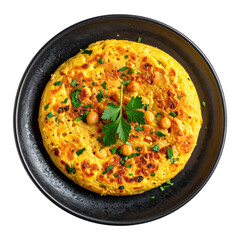 Golden socca, a traditional chickpea flatbread from nice, perfectly isolated on a pure white background for vegan menus