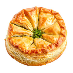 Triangular spanakopita pastry with spinach and feta isolated on a pure white background, perfect for menu design and recipes