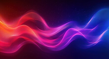 Vibrant flowing neon ribbons and waves in pink, purple, blue and orange over a dark starry background, evoking dynamic energy and ethereal calm