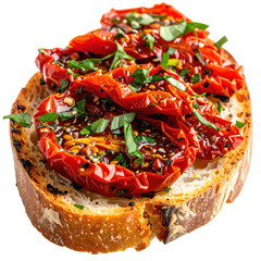 Italian bruschetta with sun-dried tomatoes, perfectly isolated on white background great for menu design and food blogging