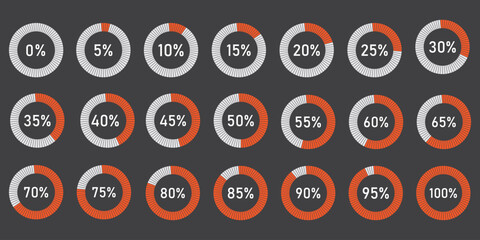 Loading indicator. Progress bar. Percentage meter. UI, User interface. Loading symbol. Download process. Circle icons set. Minimalistic template. Realistic modern design. Vector illustration. Eps 10.E