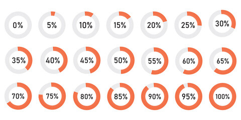 Loading indicator. Progress bar. Percentage meter. UI, User interface. Loading symbol. Download process. Circle icons set. Minimalistic template. Realistic modern design. Vector illustration. Eps 10.E