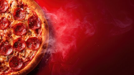 Hot pepperoni pizza with steam