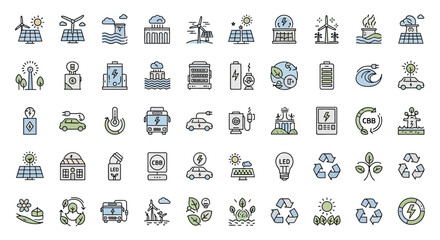 Fototapeta premium Collection of EcoFriendly Energy and Sustainability Icons. Vector Illustrations. EPS Editable