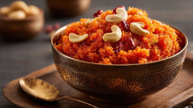 Carrot halwa garnished with nuts