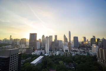 Fototapeta premium Modern city of Bangkok, Thailand and Suan Lum Lumpini Park
