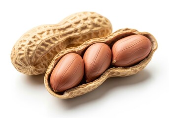 Peanut pod with three kernels isolated on white background