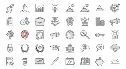 Collection of HandDrawn Business and Success Icons 2. Vector Illustrations. EPS Editable