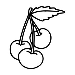 simple line art of cherries with leaf