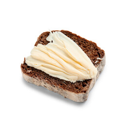 Slice of fresh bread with butter on white background