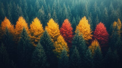 Autumn forest canopy, vibrant fall colors
