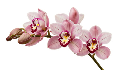 Naklejka premium Delicate pink orchid flowers and buds on a stem, cutout, PNG isolated on white or transparent background bloom blossom