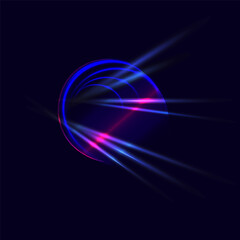 Abstract cyber tunnel with vibrant neon pink and blue light rays. Modern digital motion or speed effect for futuristic backdrop. Vector illustration