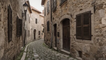 Fototapeta premium Charming Cobblestone Alleyway in an Ancient European Village.
