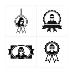 Set of four vintage style badges featuring stylized portraits of men