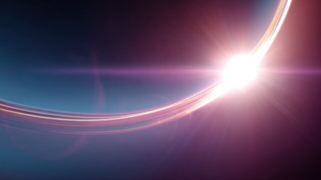 A radiant celestial scene featuring a bright light source surrounded by soft, colorful curves against a dark blue background.