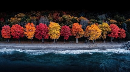 Autumnal beach forest, vibrant colors