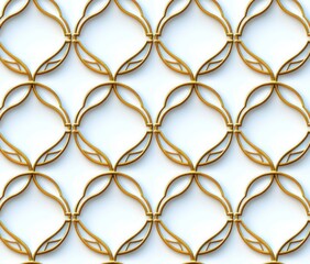 seamless repeating pattern with interlocking golden twisted rings forming geometric shapes on white background