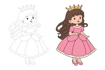 Beautiful princess with crown coloring pages for kids printable vector